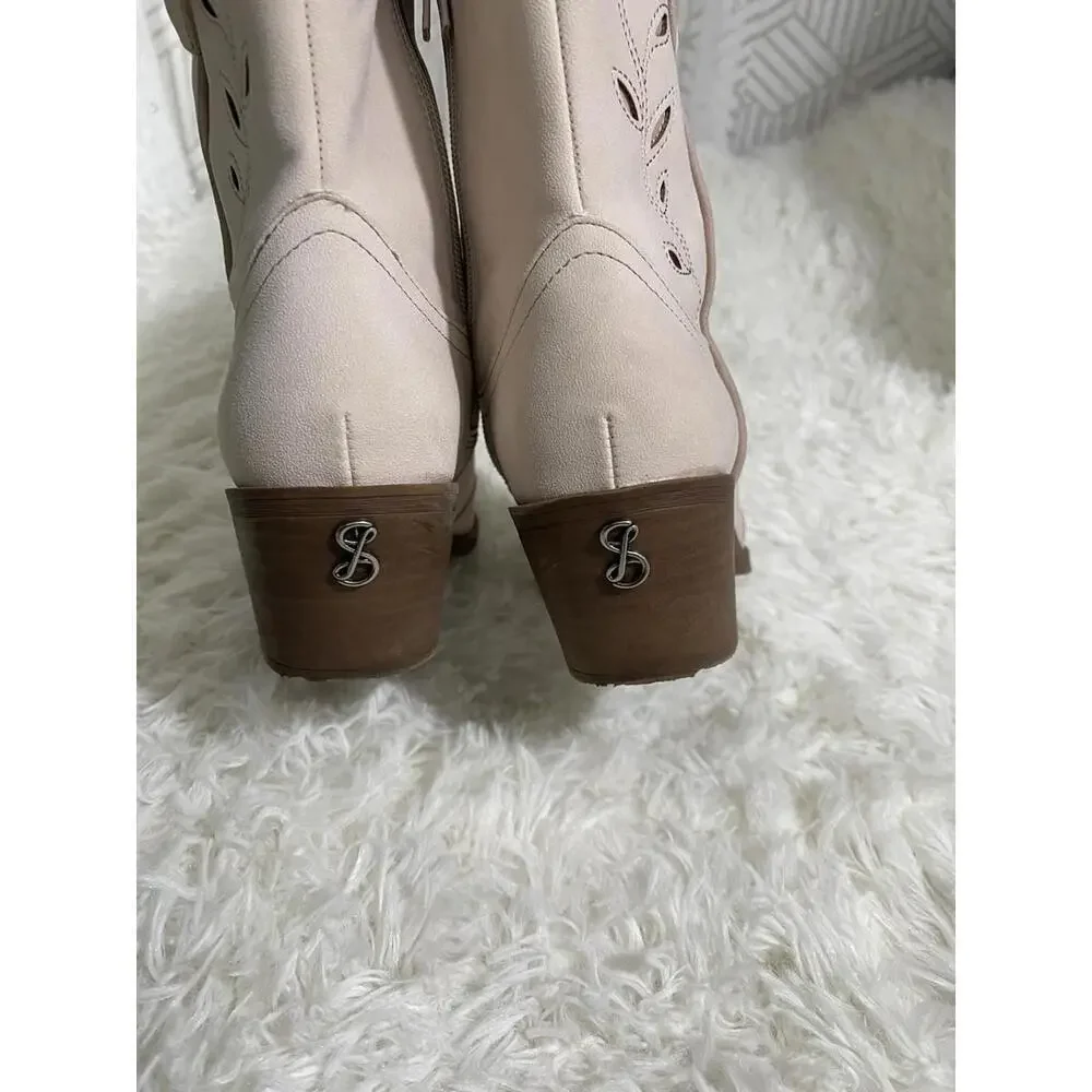 Women's Sam And Libby Ivory/Bone Block Heel Western Cowboy Bootie 6.5